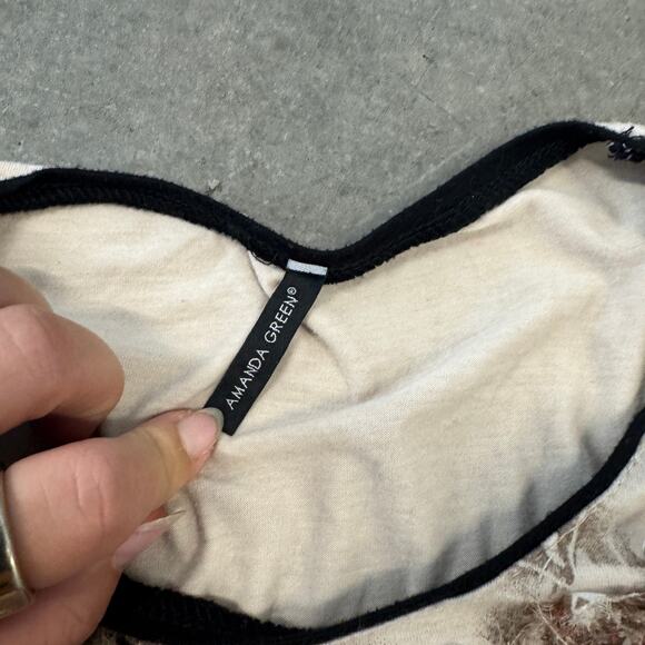 Vintage Y2K Amanda Green Embellished Floral Long Sleeve Beige Tunic Blouse M - Picture 3 of 5